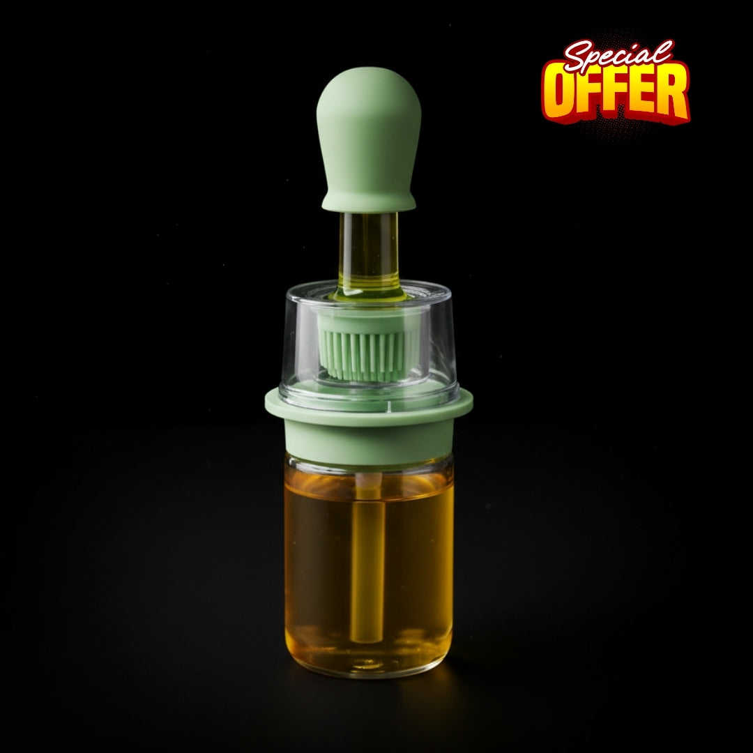 Premium 2-in-1 Glass  Oil Dispenser Bottle with Silicone Brush & Dropper | Measuring Oil Dispenser for Cooking, Baking & BBQ