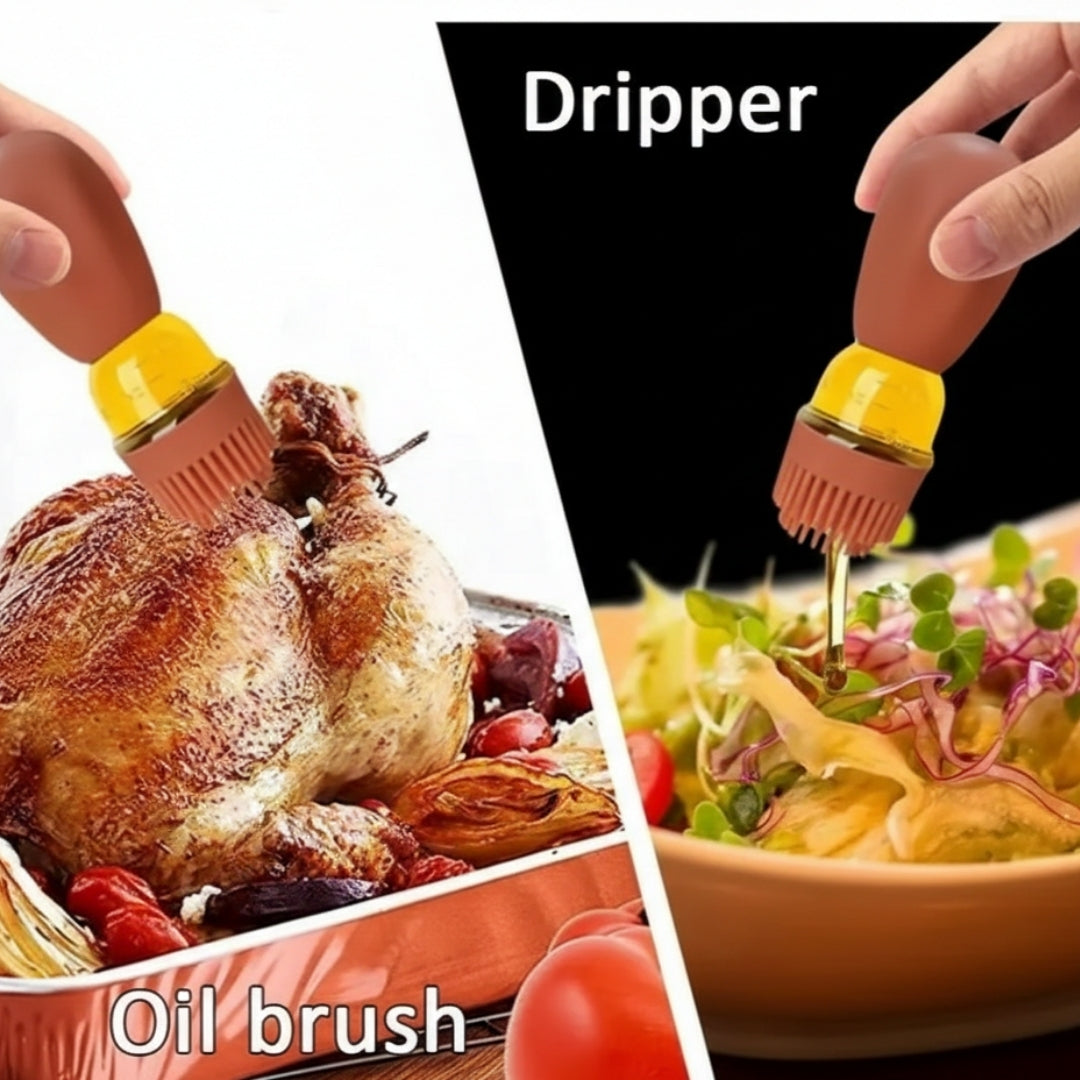 Premium 2-in-1 Glass  Oil Dispenser Bottle with Silicone Brush & Dropper | Measuring Oil Dispenser for Cooking, Baking & BBQ