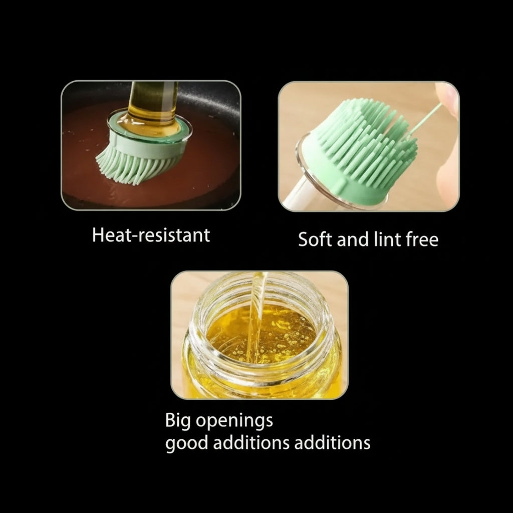 2-in-1 Glass Dispenser with Silicone Brush & Dropper | Measuring Oil Bottle for Healthy Cooking,Baking & BBQ etc