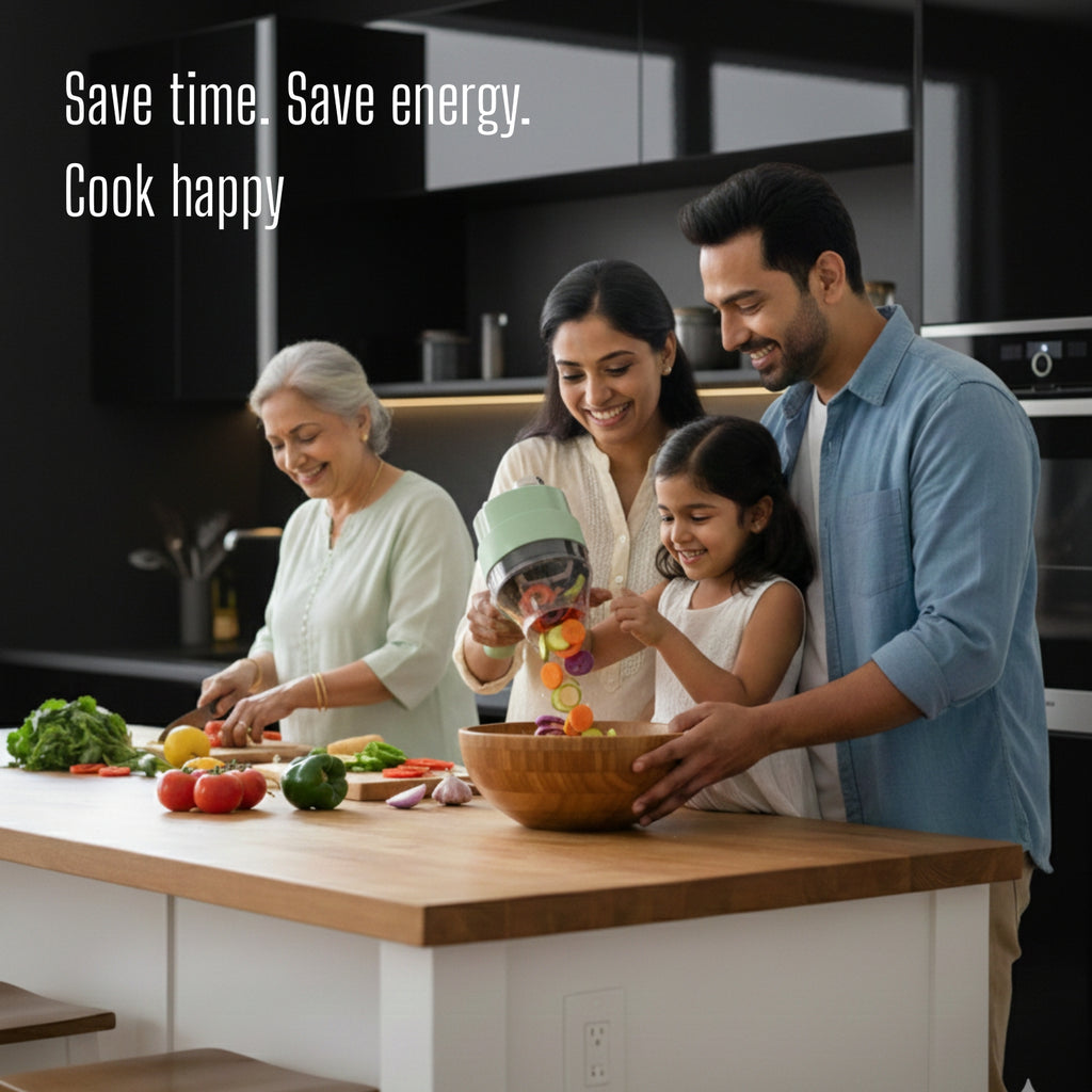 Electric Vegetable Slicer Set – 4-in-1 Rechargeable & Wireless Food Processor