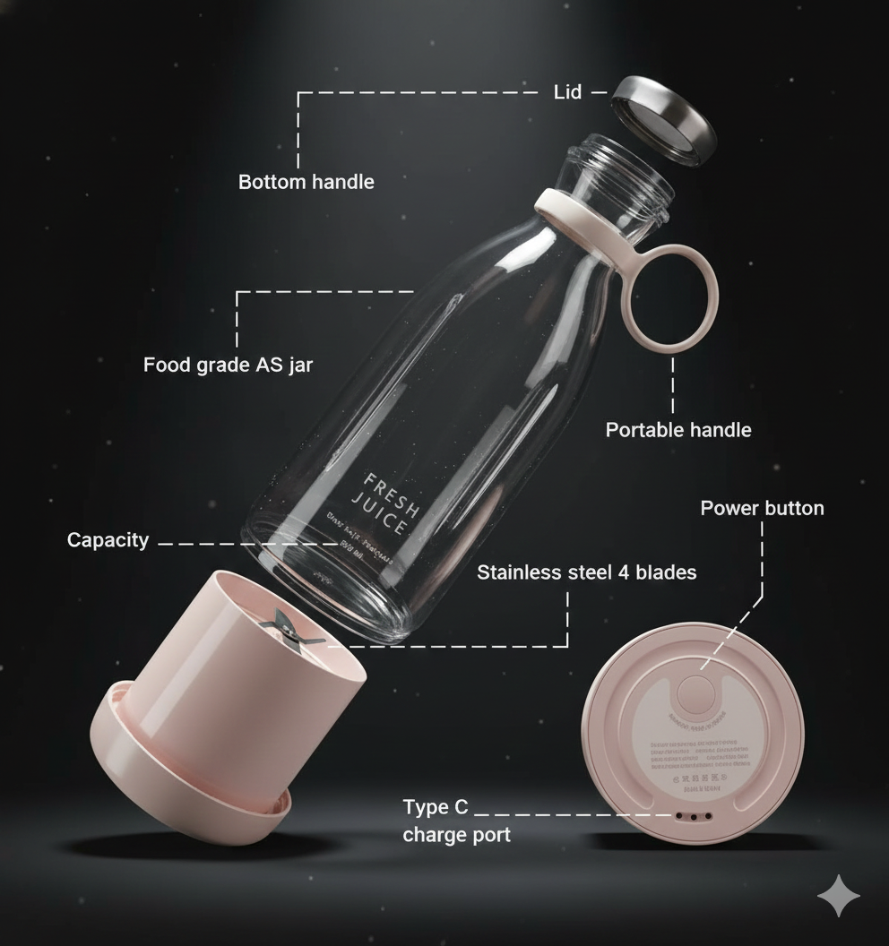 Portable Mini Juicer Bottle | Shakes,Smoothies,Etc